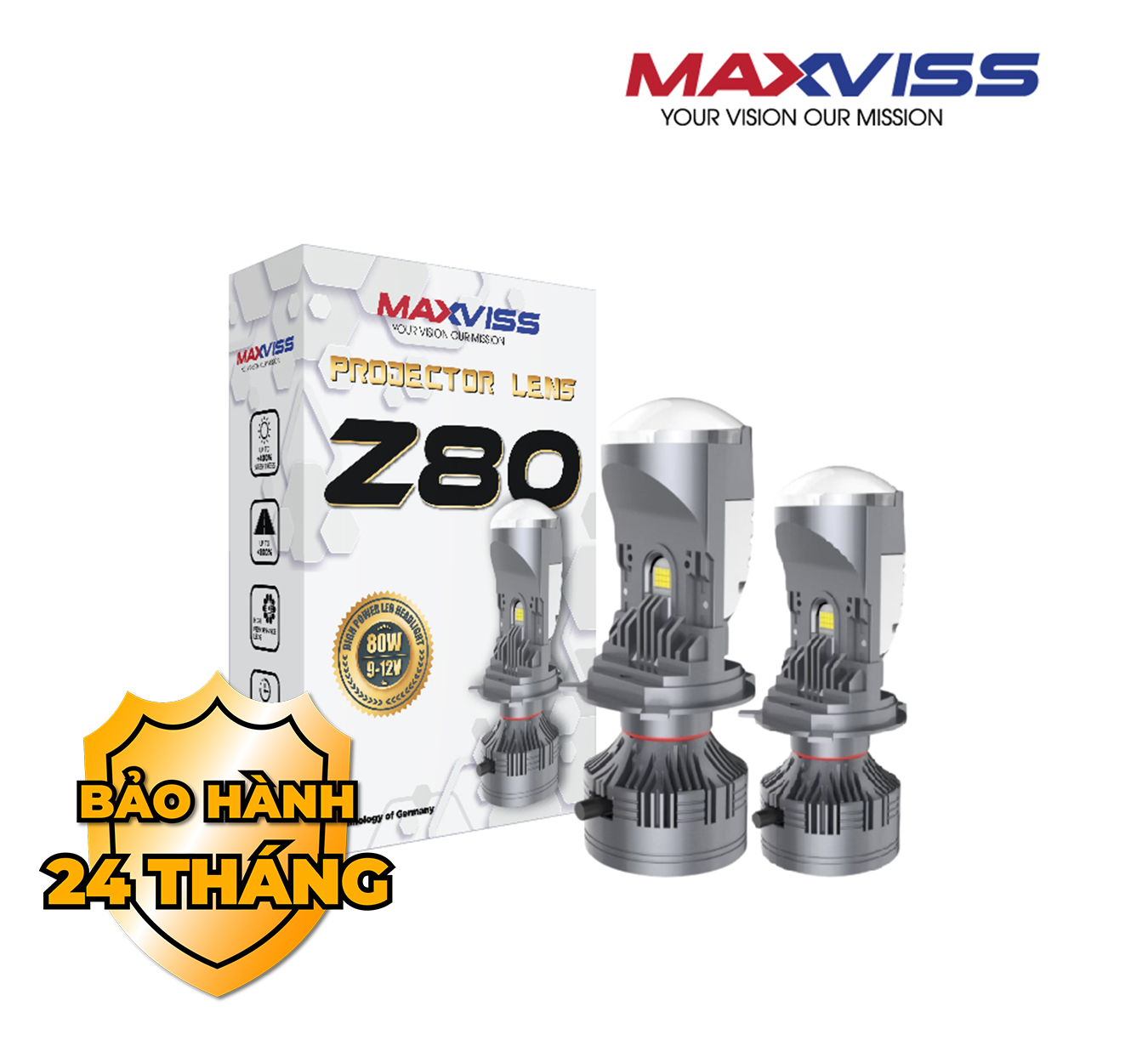 Bóng Led Bi Cầu H4 Mini Maxviss Z80 Trắng (6000K) (BH: 24T)